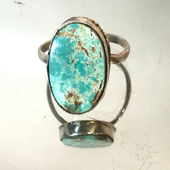 Genuine Turquoise Ring Size 13 Solid Sterling Silver Mountain Pilot 925 Handmade - Picture 3 of 8